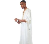 Nourfes Ropa tradicional marroquí para hombre, caftán, musulmana, árabe, ropa marroquí de Fez Jelaba Kandora para hombre, ropa de Ramadán Abaya para hombre, blanco, L