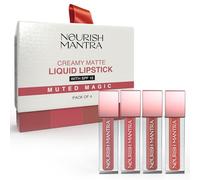Nourish Mantra’s Muted Magic Matte Liquid Lipstick with SPF/Mini Lipstick/Water Proof/Smudge Proof/Transfer Proof/Long Lasting/Suits All Skin Tones/Lipstick Set of - 4 (1.2ml Each).