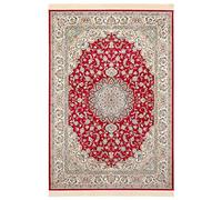 Nouristan Naveh Orient - Alfombra de salón de Pelo Corto con Flecos Vintage de Terciopelo Oriental para Comedor, salón, Dormitorio, Rojo, Verde, 95 x 140 cm, rayón, 95 x 140 cm