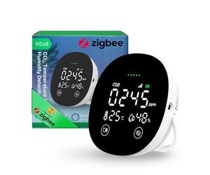 NOUS E10 Sensor ZigBee 3.0 CO₂ con Medidor de Temperatura y Humedad, Monitor Inteligente de Calidad del Aire, Pantalla LED, Alarma Sonora y App, Seguimiento en Tiempo Real,Compatible con Alexa y Tuya