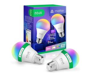NOUS P3 Bombilla Inteligente WIFI RGB E27, Compatible con Alexa, Google Home y Homekit, Control por App y Voz, Multicolor, Matter, 9W - 2 Años de Garantía