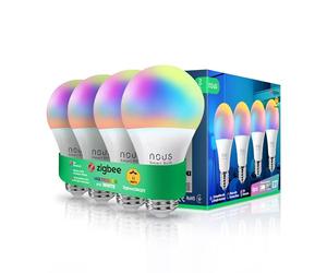 NOUS P3Z, ZigBee Bombilla E27 Led Blanco Cálido, RGB Regulable Lámpara con Control Remoto Decoración Bombilla Accesorios Compatible con Alexa Echo,Hue Bridge,Tuya, Google Home Assistant, M2QTT