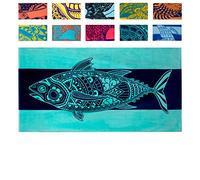 Nova Blue Toalla de playa de atún (34 x 63 pulgadas), toalla de playa de algodón a rayas azules hecha de 100% algodón, toalla de piscina de secado rápido con diseño tropical, toalla de playa grande de