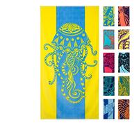 Nova Blue Toalla de Playa de Medusas, Colores Azul Tropical y Amarillo con un diseño único, Extragrande, XL (34 x 63 Pulgadas), Hecha de 100% algodón