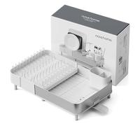 NOVA HOME Escurreplatos Extensible Acero Inoxidable para Fregadero, Blanco | Escurridor de platos de acero inoxidable; extensible 40,7-52 cm; desagüe giratorio; capacidad y compartimento de cubiertos