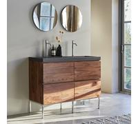 Nova - Mueble de baño de palisandro macizo y piedra de lava de 120 cm H 95 x B 121 x T 46 cm