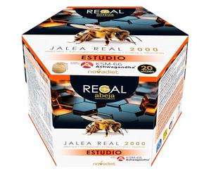 NOVADIET - REGAL ABEJAS ESTUDIO con Jalea real, Ashwagandha Ecológica, Colina, Vitaminas B6, B12 i B5 - Suplemento para Estudiantes y Opositores - Mejora la Memoria y Concentración - Envase de 20 vial