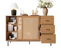 NovaFurnish Aparador con 2 puertas correderas y 3 cajones con estantes ajustables, aparador de estilo rústico, adecuado para salón y comedor. Dimensiones: Ancho 140 x 37 x 91 cm