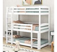 NovaFurnish Cama de 3 literas de madera para niños y adolescentes, 90 x 200 cm, cama individual (sin colchón), color blanco | cama alta, muebles de dormitorio, ahorra espacio