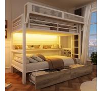 NovaFurnish Litera, 90 x 200 cm, cama de hierro, cesta de almacenamiento, 2 cajones de hierro, luz LED, sin colchón, negro (blanco, 90 x 200 cm)