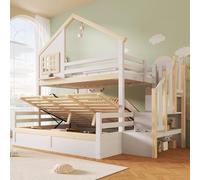 NovaFurnish Litera, 90 x 200 cm y 140 x 200 cm, hidráulica, con barandilla, escalera de almacenamiento, decoración de ventanas y hogar, color blanco + natural
