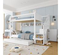 NovaFurnish Litera de 90 x 200 cm, cama infantil, con estantería, con armario, con compartimento de almacenamiento, sin colchón, blanco con cama abatible