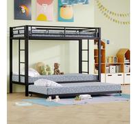 NovaFurnish Litera de 90 x 200 cm, Marco de Hierro, Cama Infantil, Equipada con Cama Nido, barandilla Alta, Certificado EN747, construcción Robusta, Color Negro (Negro, 90x200cm)