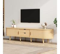 NovaFurnish Mueble para TV de salón con espacio de almacenamiento y tablero redondo de madera de densidad media, 2 cajones, capacidad de carga 30 kg, tamaño 175 x 40 x 42 cm (roble, 175 x 40 x 42 cm)