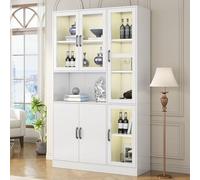 NovaFurnish Vitrina blanca, estantería con puertas, gran cocina, despensa, estantería de lujo con luz LED, armario de vitrina con estantes para salón (120 x 40 x 200 cm)