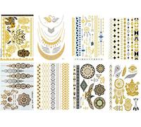 NOVAGO 8 hojas de Tatuajes 21 x 15 cm, Temporales metálicos brillante y ultra resistente (1)