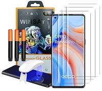 NOVAGO Compatible con Oppo Reno 4 Pro/Reno4 Pro/Reno 6 Pro/Reno6 Pro - 3 protectores de pantalla de vidrio templado curvo resistente con pegamento y lámpara incluidos