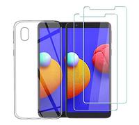 NOVAGO Compatible con Samsung Galaxy A01 Core - Pack completo - Carcasa resistente transparente + 2 protectores de pantalla de cristal templado (transparente)