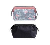 NOVAGO - Juego de 2 pequeñas bolsas de aseo compactas y plegables para maquillaje cosmético de diseño chic - Almacenamiento de viaje (flamenco y negro)