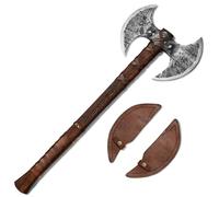 Novahaven Hacha Vikinga de Doble Hoja Forjada a Mano en Acero al Carbono con Mango de Fresno, Regalo para Amantes de Hachas y de Historia