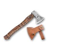 Novahaven Thorvald Hacha de lujo forjada a mano de madera de fresno inglesa, hoja de acero al carbono con grabado vikingo | camping, caza y ocio