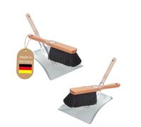 Novaliv 2 x juegos de barrido, recogedor galvanizado y cepillo de mano de cerdas de crin (2 cepillos de mano de cerdas de crin y palas galvanizadas)