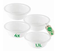 Novaliv 4 cuencos redondos de 1,1 L, diámetro de 20 cm, blanco, sin BPA y aptos para lavavajillas, ideal para cocina y camping, cuenco redondo pequeño, cuenco de plástico pequeño, cuenco de plástico