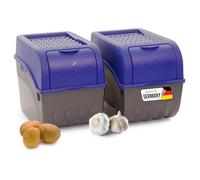 Novaliv Caja de almacenamiento para patatas, 2 unidades grandes de 9 l, color azul marino, caja para patatas, caja para verduras, apilable, cesta para cebollas, cesta para patatas, fruta, cebolla