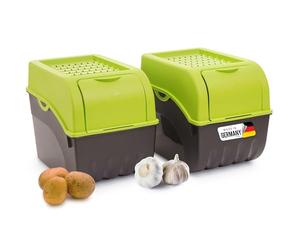 Novaliv Caja de Almacenamiento Para Verduras y Patatas | 2 Cajas Grandes de 9L | Verde | Apilable Para Cebollas, Fruta y Almacenamiento