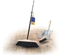 Novaliv Escoba de habitación con mango estable, pelo de caballo auténtico, cerdas suaves, 4 piezas, mango y recogedor de mano, juego de recogedor de metal galvanizado