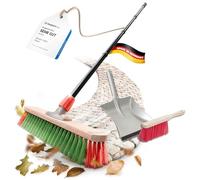 Novaliv Escoba de Jardín Con Mango de 40 cm, Cerdas de Elastón y Recogedor Galvanizado - Ideal Para Calle, Patio y Establo