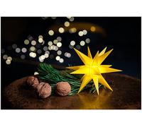 Novaliv Estrella de Navidad 3D LED amarilla 8 cm 18 puntas, estrella decorativa de plástico, decoración de Navidad, interior