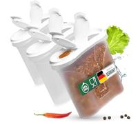 Novaliv Juego de 3 botes de sal para espolvorear 300 ml, dimensiones (largo x ancho x alto): 11 x 5 x 11 cm, latas para especias con tapa, salero y pimentero, pimentón, pimentón, pequeño esparcidor,