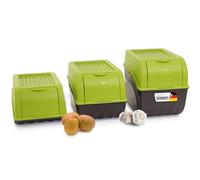 Novaliv Juego de cajas de almacenamiento para patatas| 3,5 L + 5 L + 9 L | verde | cajas apilables para verduras, cebolla y patatas