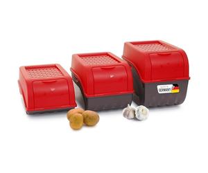 Novaliv Juego de Cajas de Almacenamiento para Patatas y Verduras | 3,5 L + 5 L + 9 L | Rojo | Apilables para Cebolla, Fruta