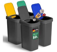 Novaliv Sistema de separación de residuos de 50 l, juego de 4 cubos de basura con tapa basculante, separación de residuos de cocina, negro, azul, amarillo y verde, reciclable, sistema de separación de