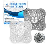 NOVANEST Silicona Atrapa Pelos Ducha con Ventosas Extra Fuertes | Rejilla Desague Ducha Anti Cucarachas Desagües | Filtro Fregadero Cocina y Recoge Pelos Ducha | Fácil Limpieza [Blanco + Gris]