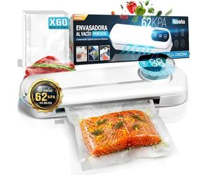 NOVARKA® | EXCLUSIVA Envasadora al Vacio PREMIUM con 60 Bolsas EXTRAS INCLUIDAS | Envasado Domestico de Alta Velocidad y Compacto | Incluye Guía de Envasado | 1 Minuto de Espera por Uso.
