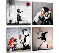 Novart Cuadros Modernos Banksy Collage - Cuelgue su cuadro al instante - Elegante, no necesita marco - 4 Partes Set Sala de estar Dormitorio Pasillo N037043a