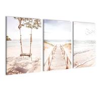 Novart Cuadros Playa Mar - COMPLETAMENTE LISTO PARA COLGAR - Sala de estar Dormitorio Pasillo - Boho beige - N038136b