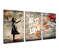 Novart Juego de cuadros Banksy - NO SE NECESITA MARCO EXTRA - Cuadros de pared para Salón Dormitorio Oficina - Decoración 3 piezas Girl with balloon - N042036a