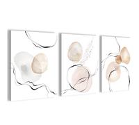 Novart Juego de murales abstractos a la moda, completamente listos para colgar, decoración para salón o dormitorio, 3 cuadros modernos, blanco y beige - N039335a