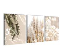Novart Juego de murales Boho Hierba de las Pampas - Completamente listo para colgar - Salón Dormitorio Decoración - 3 cuadros modernos Beige - N005835a