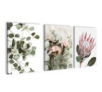 Novart Juego de murales de pared con hojas verdes, totalmente listos para colgar, decoración para salón o dormitorio, 3 cuadros modernos, color beige boho - N023035a