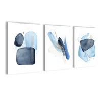 Novart Set Cuadros Decorativos Amor Hogar Abstracto - Cuelgue su cuadro al instante - Blanco Azul - 3 Partes - N038335a