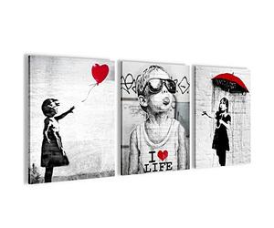 Novart Set Cuadros Decorativos Collage Banksy - Cuelgue su cuadro al instante - Street Art - 3 Partes - N003135a