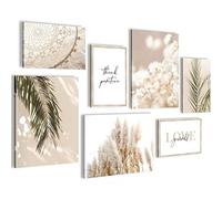 Novart Set Cuadros Decorativos - COMPLETAMENTE LISTO PARA COLGAR - Imágenes - Hierba Boho Pampas - 7 Partes - N005871a