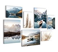 Novart Set Cuadros Decorativos - COMPLETAMENTE LISTO PARA COLGAR - Imágenes - Lago Montañas Azul - 7 Partes - N003671a