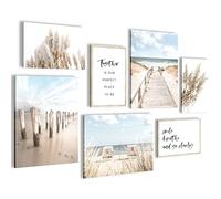 Novart Set Cuadros Decorativos - COMPLETAMENTE LISTO PARA COLGAR - Imágenes - Playa mar boho - 7 Partes - N007871a
