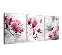 Novart Set Cuadros Decorativos Flores Magnolias - Cuelgue su cuadro al instante - Gris Rosa - 3 Partes - N035635a